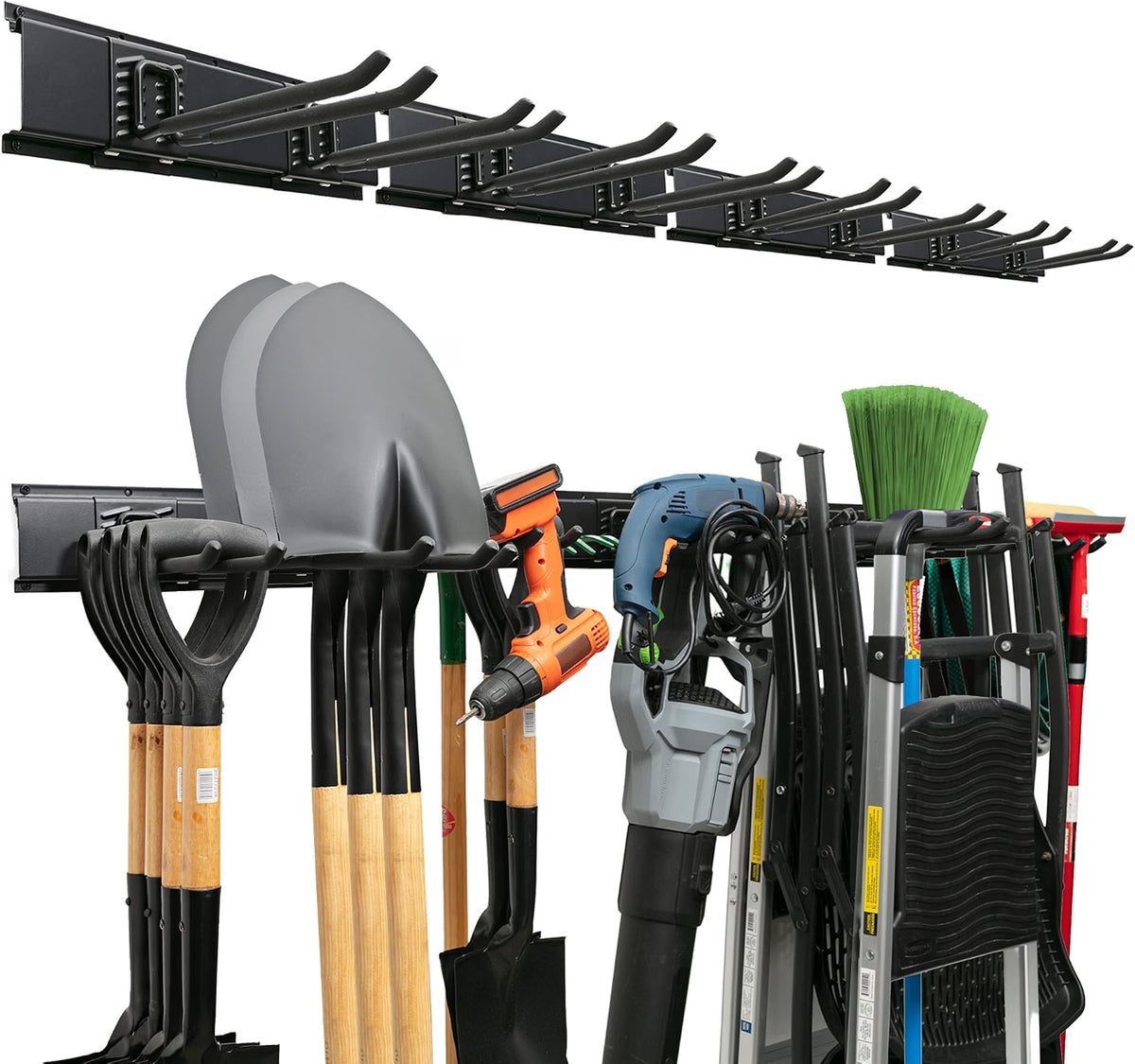 Garage Tool Organizer Wall Mount, 64", 4 Racks 8 Hooks, 400 lbs