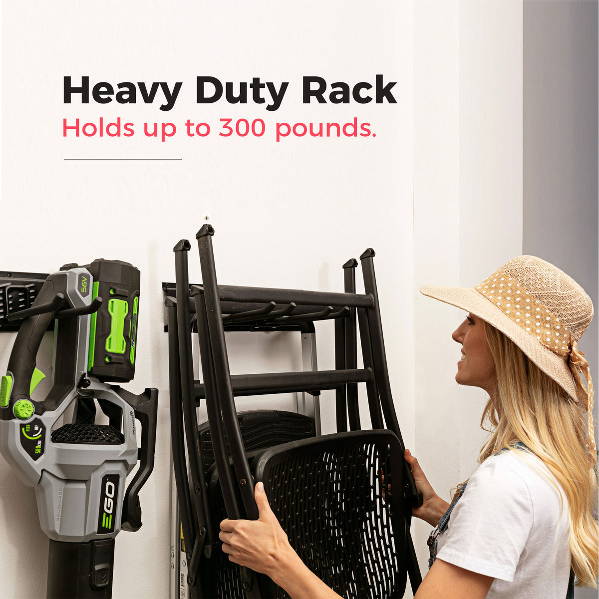 Garage Tool Organizer Wall Mount, 48", 3 Racks 6 Hooks, 300 lbs