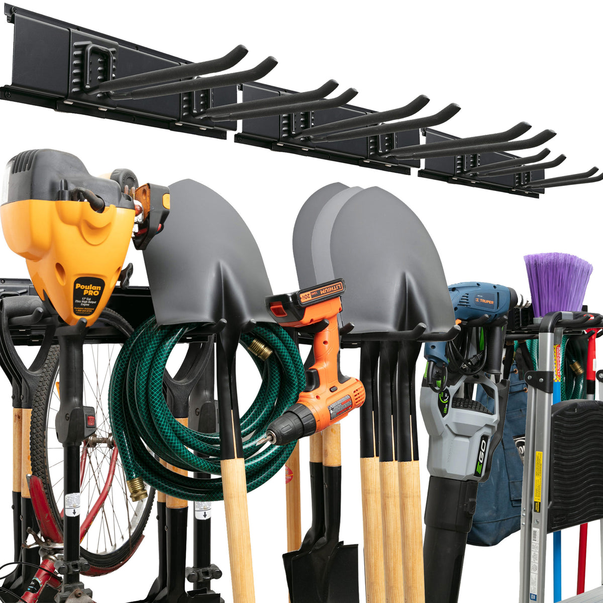 Garage Tool Organizer Wall Mount, 48", 3 Racks 6 Hooks, 300 lbs